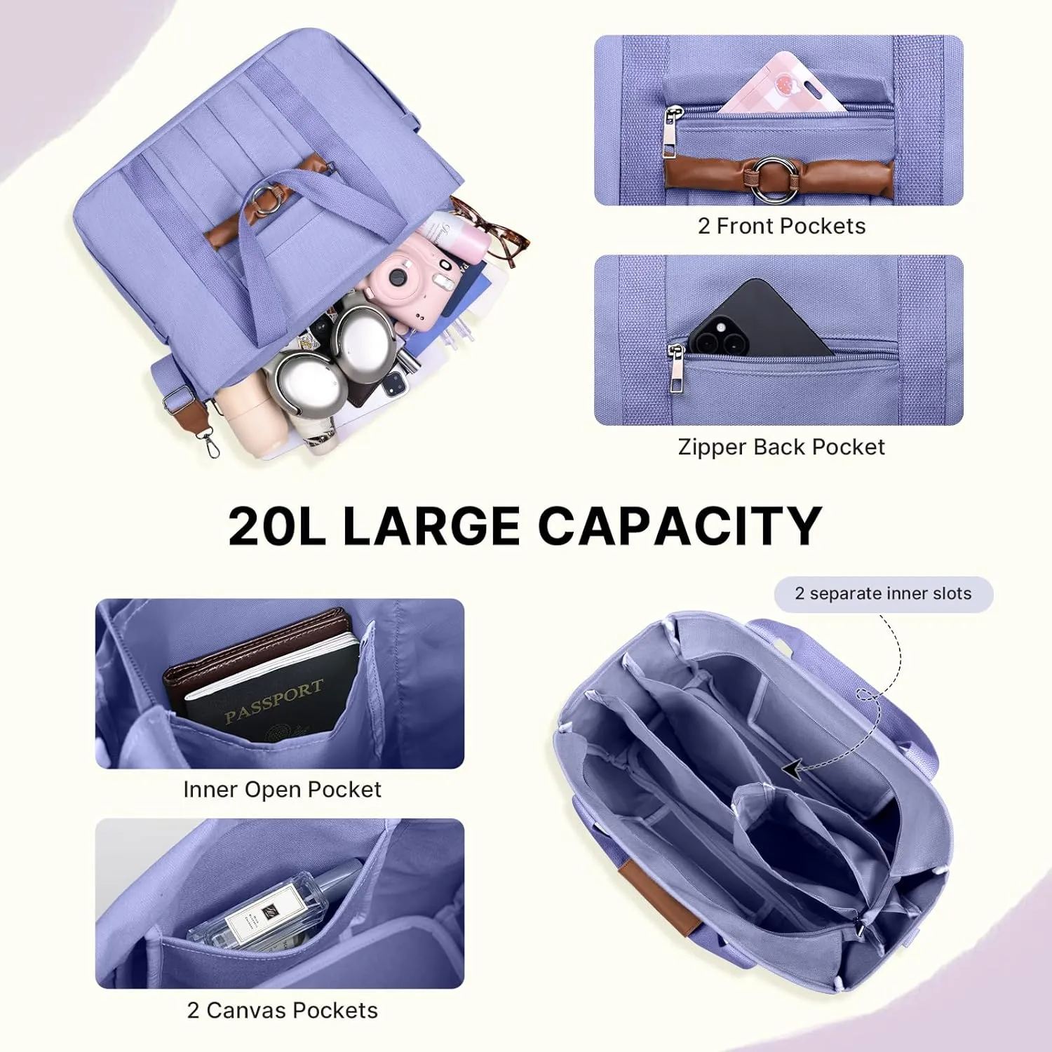 Canvas Tote Bag for Women, Large Crossbody Bag with Zipper Shoulder Everything Tote Bag Canvas with Pockets
