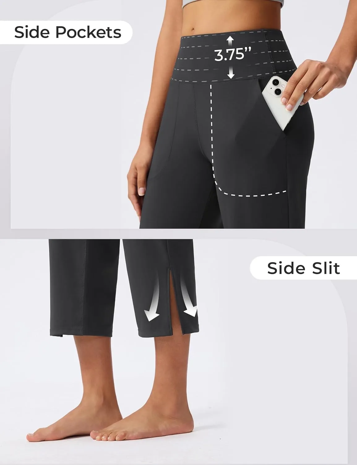 Capri Pants for Women Wide Leg Yoga Capris with Pockets Stretch High Waist Crop Pants Loose Travel