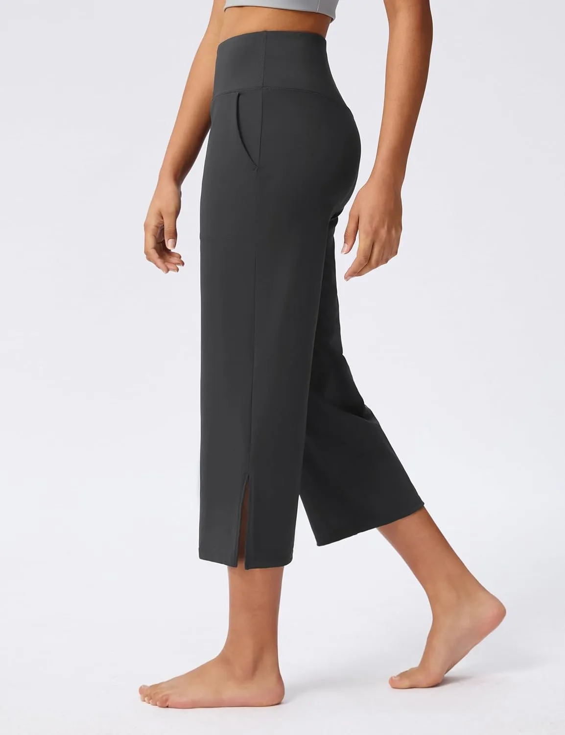 Capri Pants for Women Wide Leg Yoga Capris with Pockets Stretch High Waist Crop Pants Loose Travel
