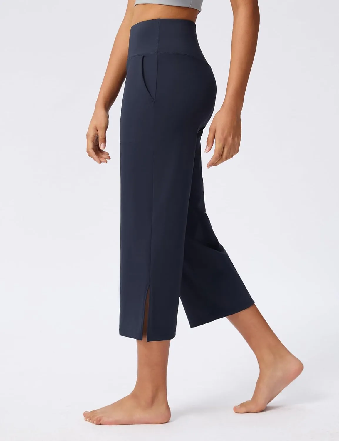 Capri Pants for Women Wide Leg Yoga Capris with Pockets Stretch High Waist Crop Pants Loose Travel