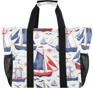 Cartoon Sailboat Waterproof Tote Bag,Multi-Purpose Kitchen Reusable Grocery Bags, Travel, Beach & Laundry Organizer 15.4 X 9.8 X 12.8 inch