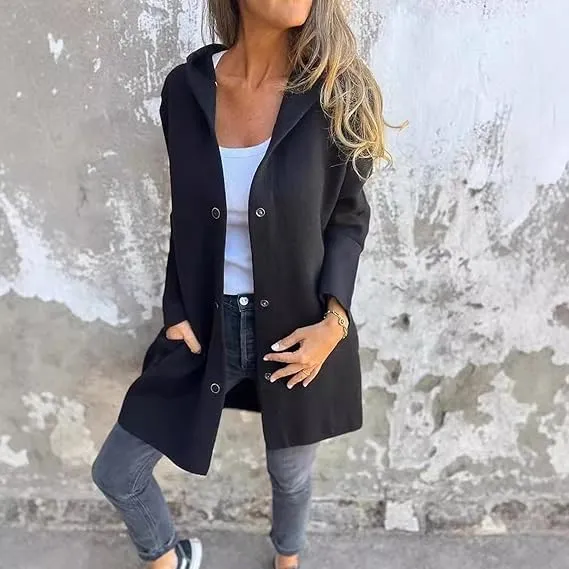 Casual Single Breasted Hooded Jacket Women,Women's Winter Single-Breasted Coat Hooded Long Trench Coat (Dark Orange,Large)