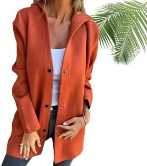 Casual Single Breasted Hooded Jacket Women,Women's Winter Single-Breasted Coat Hooded Long Trench Coat (Dark Orange,Large)