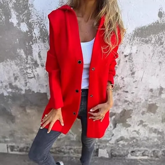 Casual Single Breasted Hooded Jacket Women,Women's Winter Single-Breasted Coat Hooded Long Trench Coat (Dark Orange,Large)