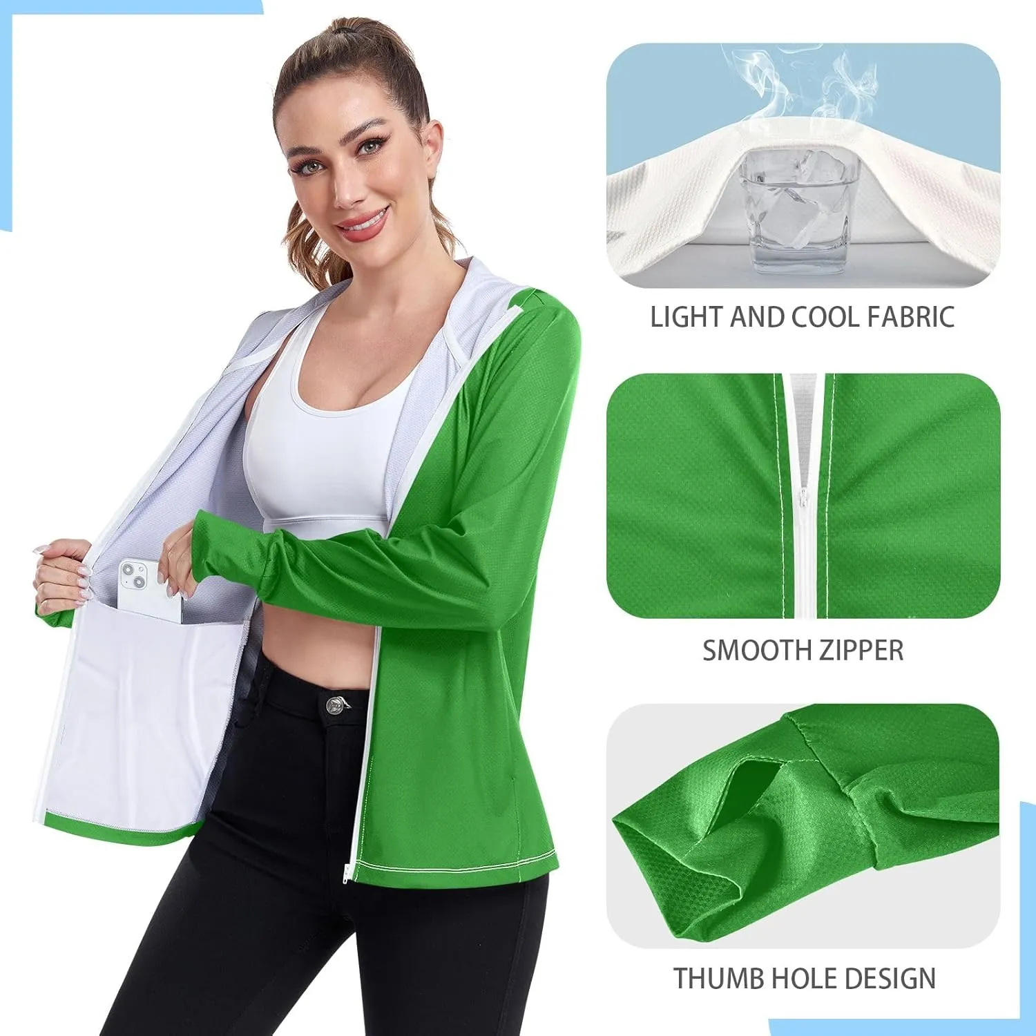 Celadon Womens Sun Protection Shirts Lightweight Long Sleeve Sun Shirt for Hiking Outdoor Women's Hoodie Zip Front Rash Guard