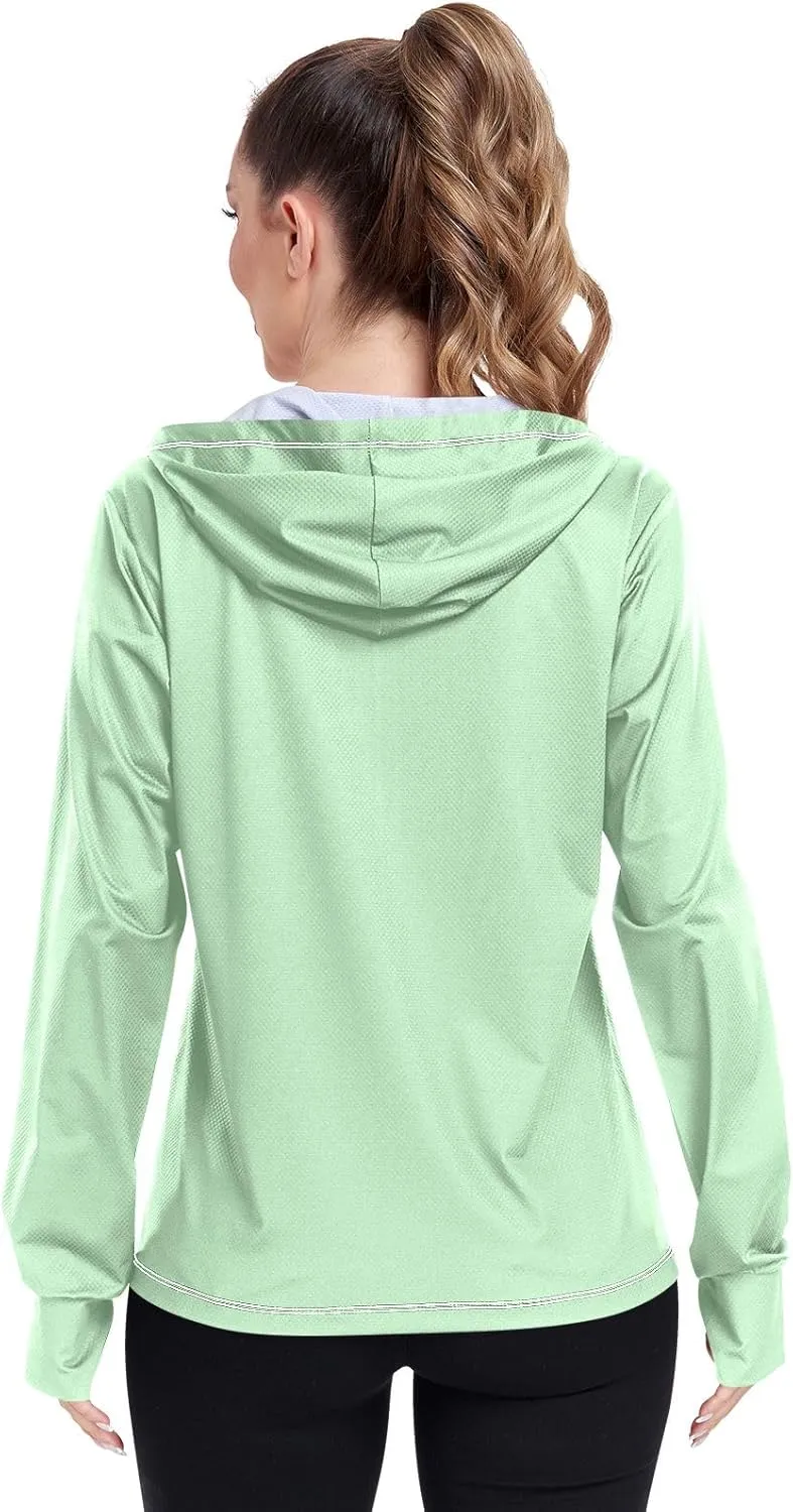 Celadon Womens Sun Protection Shirts Lightweight Long Sleeve Sun Shirt for Hiking Outdoor Women's Hoodie Zip Front Rash Guard