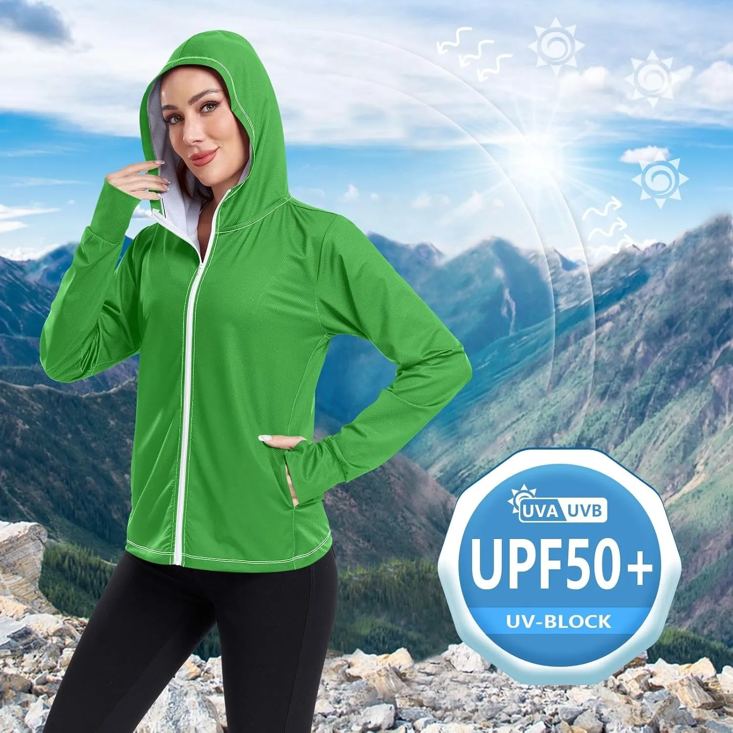 Celadon Womens Sun Protection Shirts Lightweight Long Sleeve Sun Shirt for Hiking Outdoor Women's Hoodie Zip Front Rash Guard