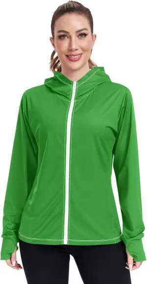 Celadon Womens Sun Protection Shirts Lightweight Long Sleeve Sun Shirt for Hiking Outdoor Women's Hoodie Zip Front Rash Guard