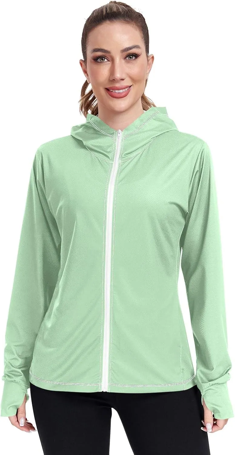 Celadon Womens Sun Protection Shirts Lightweight Long Sleeve Sun Shirt for Hiking Outdoor Women's Hoodie Zip Front Rash Guard