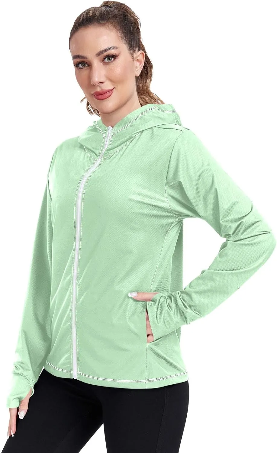 Celadon Womens Sun Protection Shirts Lightweight Long Sleeve Sun Shirt for Hiking Outdoor Women's Hoodie Zip Front Rash Guard