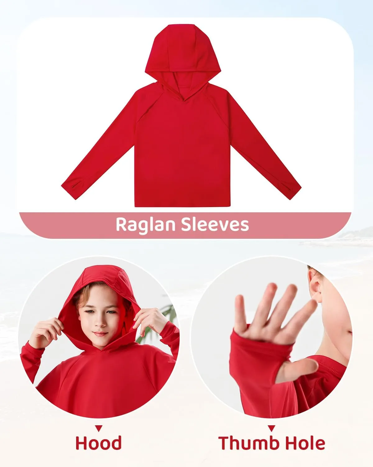 Century Star Long Sleeve Rash Guard Swim Shirts for Boys Toddler Kids UV Protection Fishing Hoodie with Thumb Hole