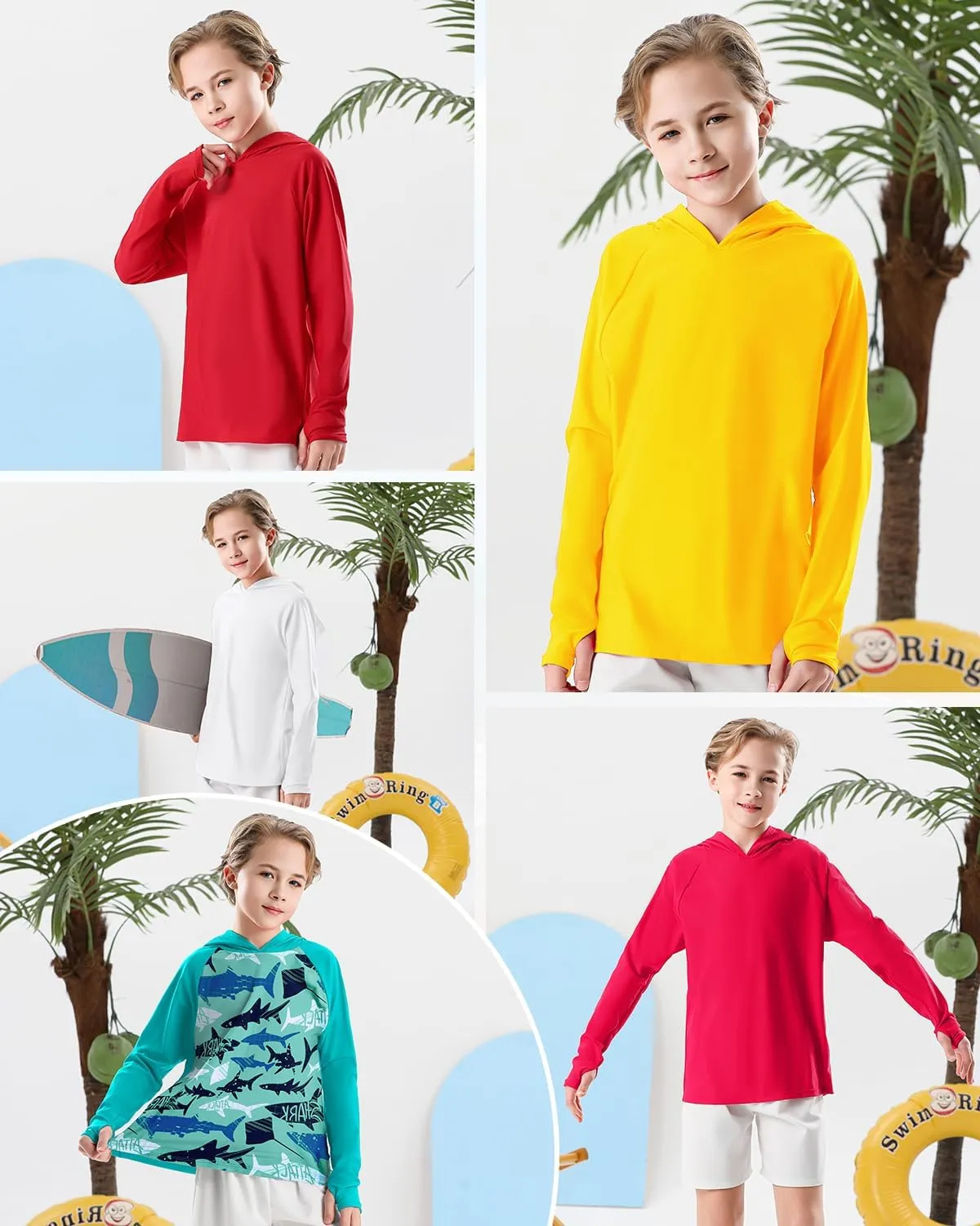 Century Star Long Sleeve Rash Guard Swim Shirts for Boys Toddler Kids UV Protection Fishing Hoodie with Thumb Hole
