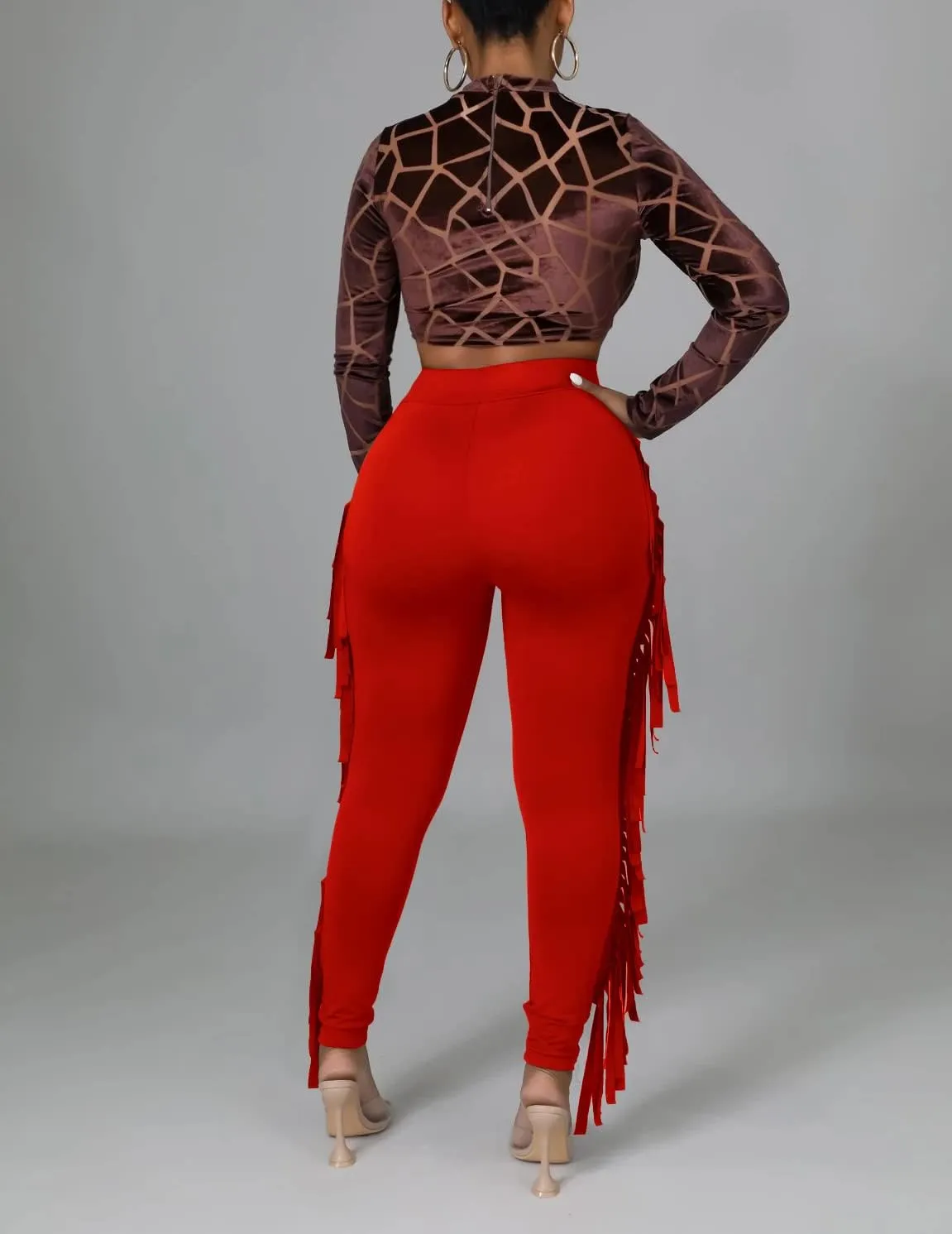 Choichic Women's Casual High Waist Fringed Pants With Elastic Waist - Bodycon Tassels Side Long Jogger Sweatpant
