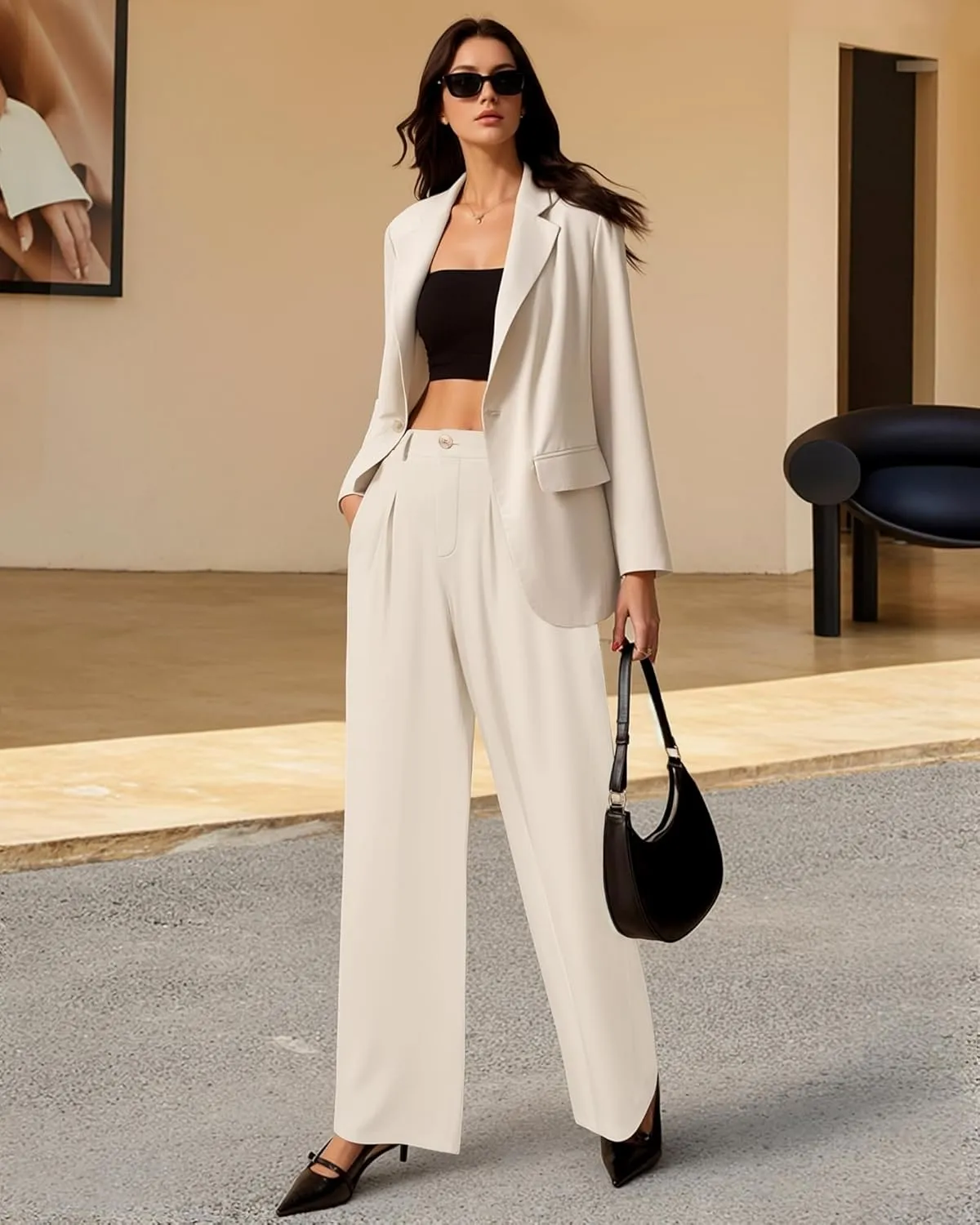 CLOZOZ Wide Leg Pants Women's High Waisted Work Trousers Regular for Office Business Casual