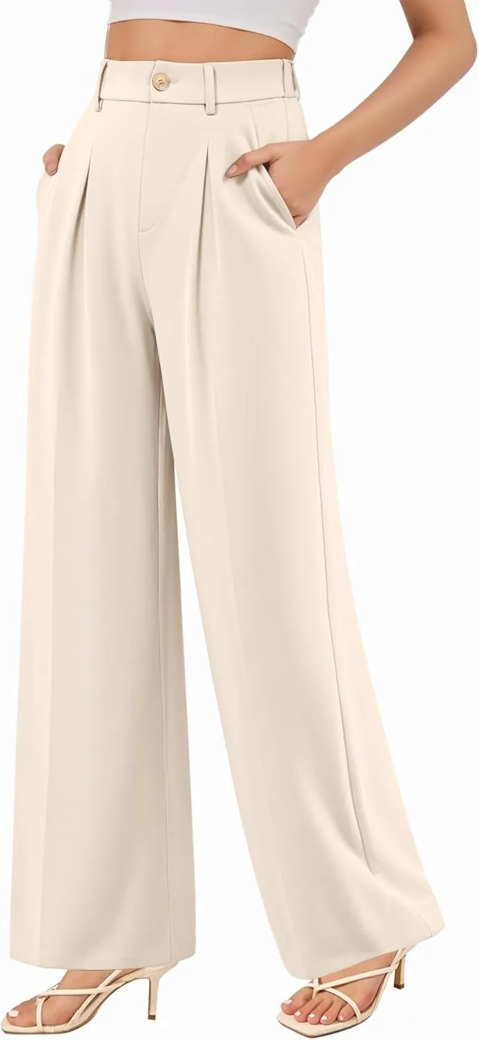 CLOZOZ Wide Leg Pants Women's High Waisted Work Trousers Regular for Office Business Casual
