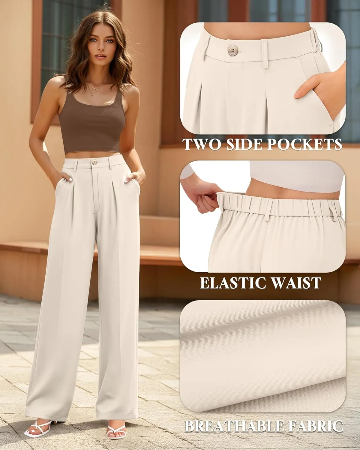 CLOZOZ Wide Leg Pants Women's High Waisted Work Trousers Regular for Office Business Casual