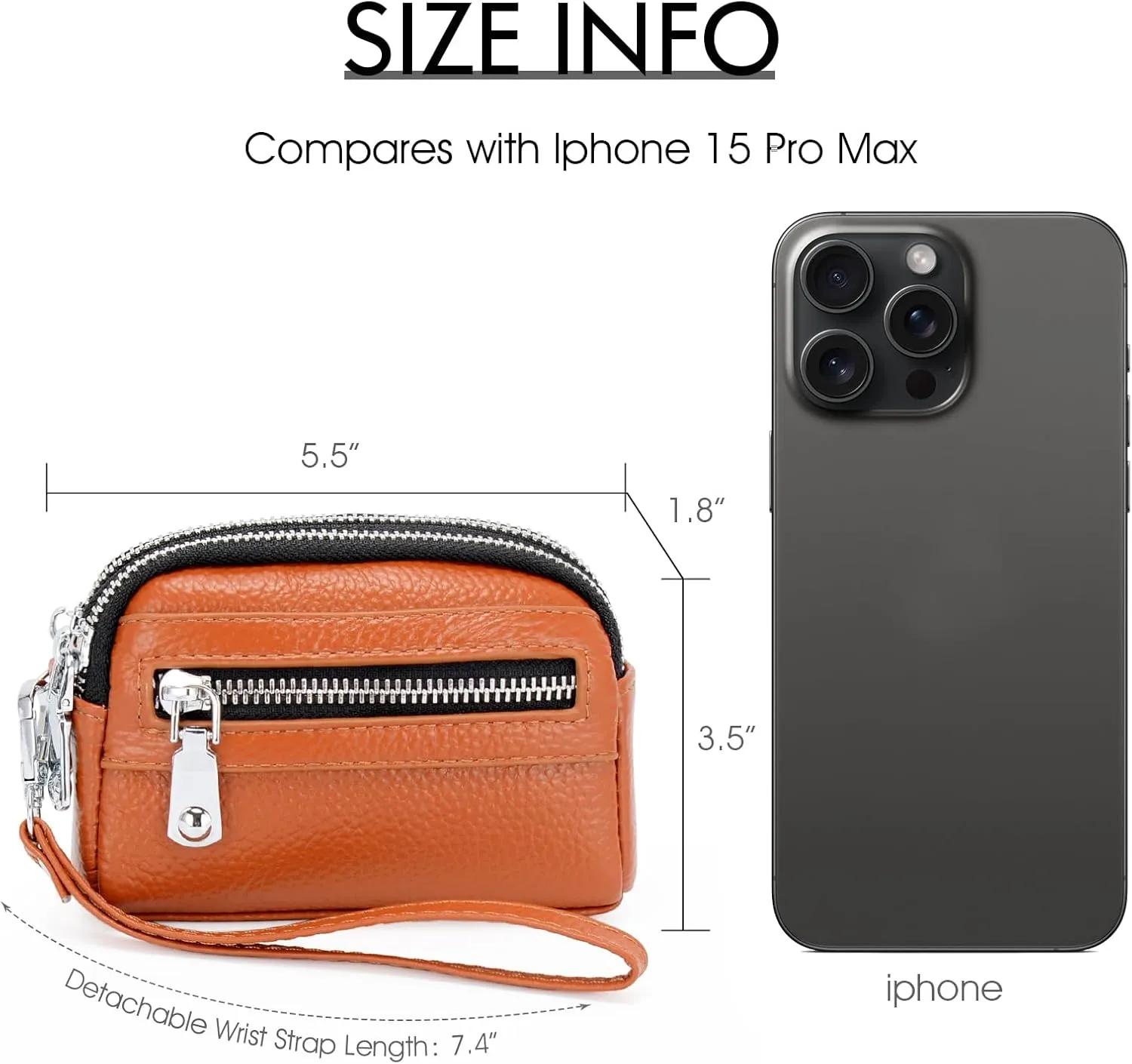 Coin Purse for Women Genuine Leather Small Triple Zipper Coin Wallet Pouch with Removable Wristlet Strap