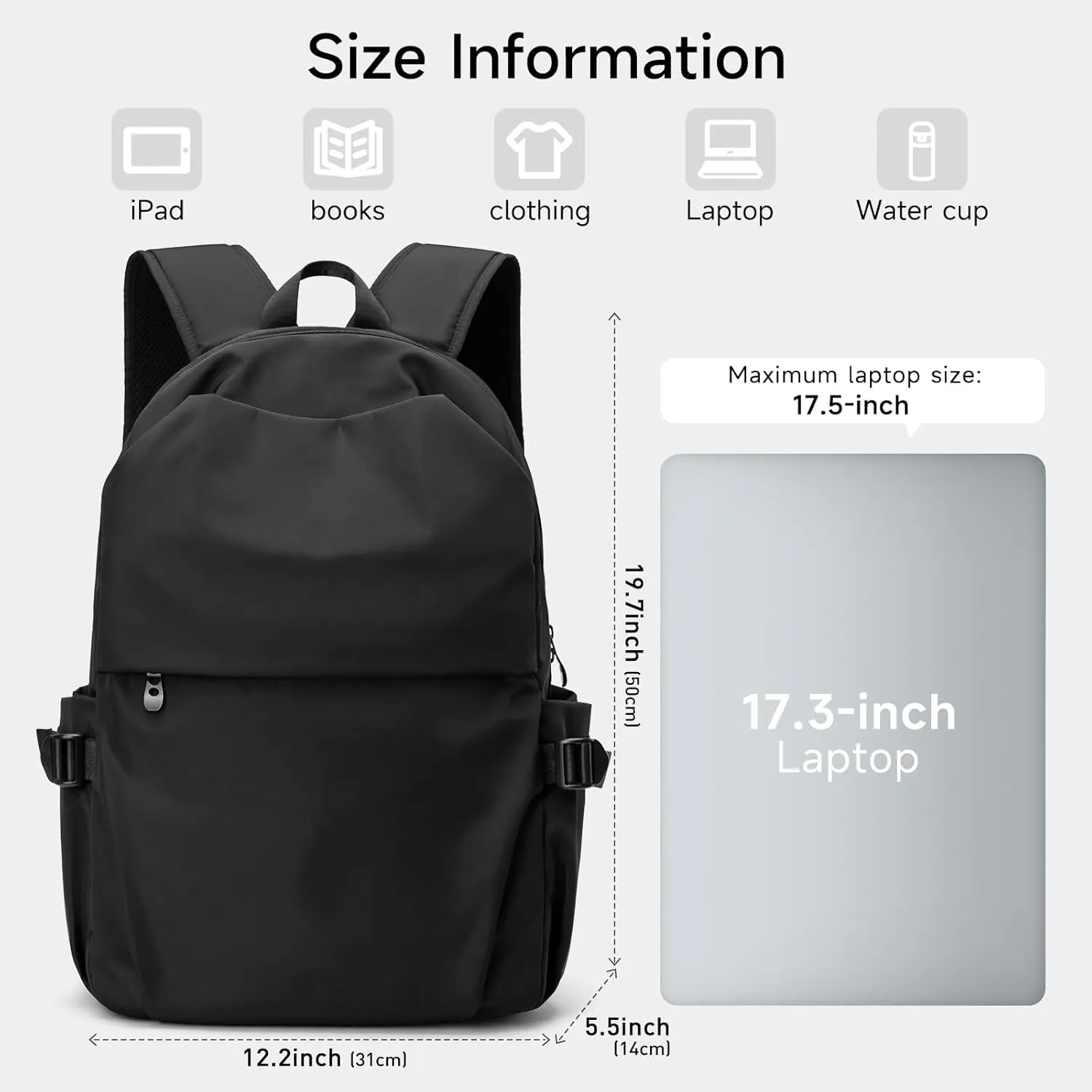 Commute Backpack Fits 17.3 Inch Laptop, Casual Backpackfor Men Waterproof Flight Approved Daypack Lightweight for College Work Travel (Large, Black)
