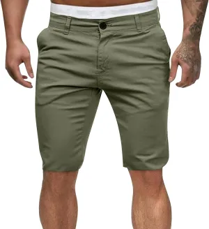 Compression Shorts Men Botton Dowm Slim Fit Shorts Skinny Chino Short Tapered Leg Stretch Sgorts with Pocket