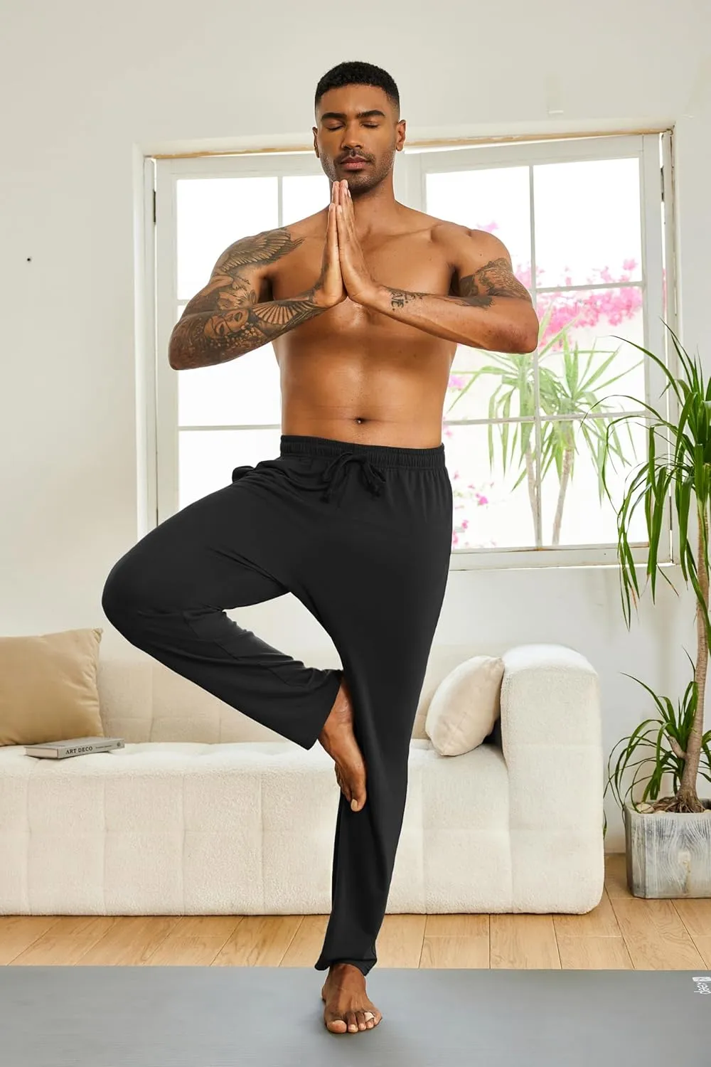 COOFANDY Men's Yoga Sweatpants Lightweight Open Bottom Lounge Pants Casual Drawstring Sweat Pants with Pockets