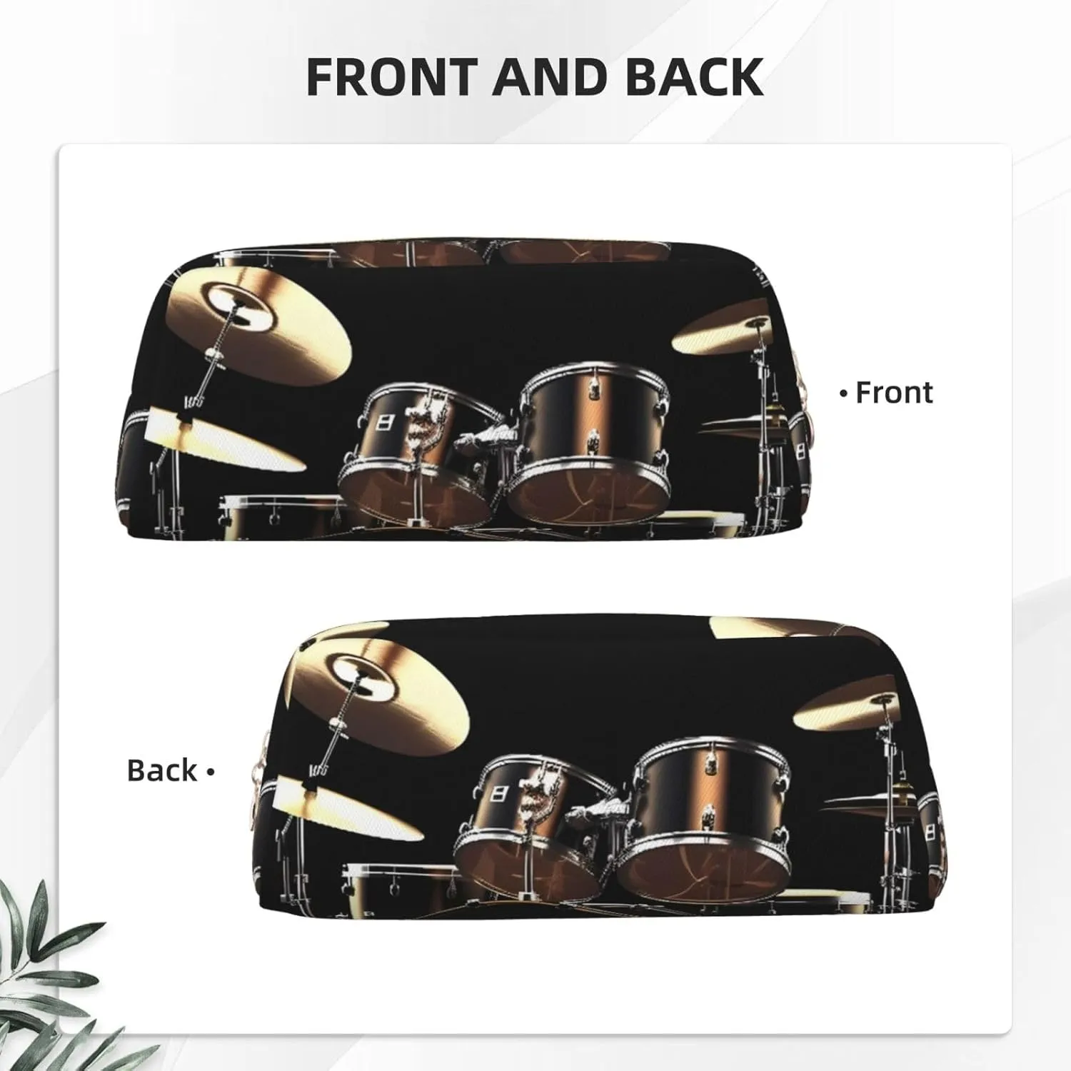 Cool Drum Set Makeup Bag Travel Toiletry Bag Big Pencil Bag for Women Men Leather Zipper Coin Pouch Purse