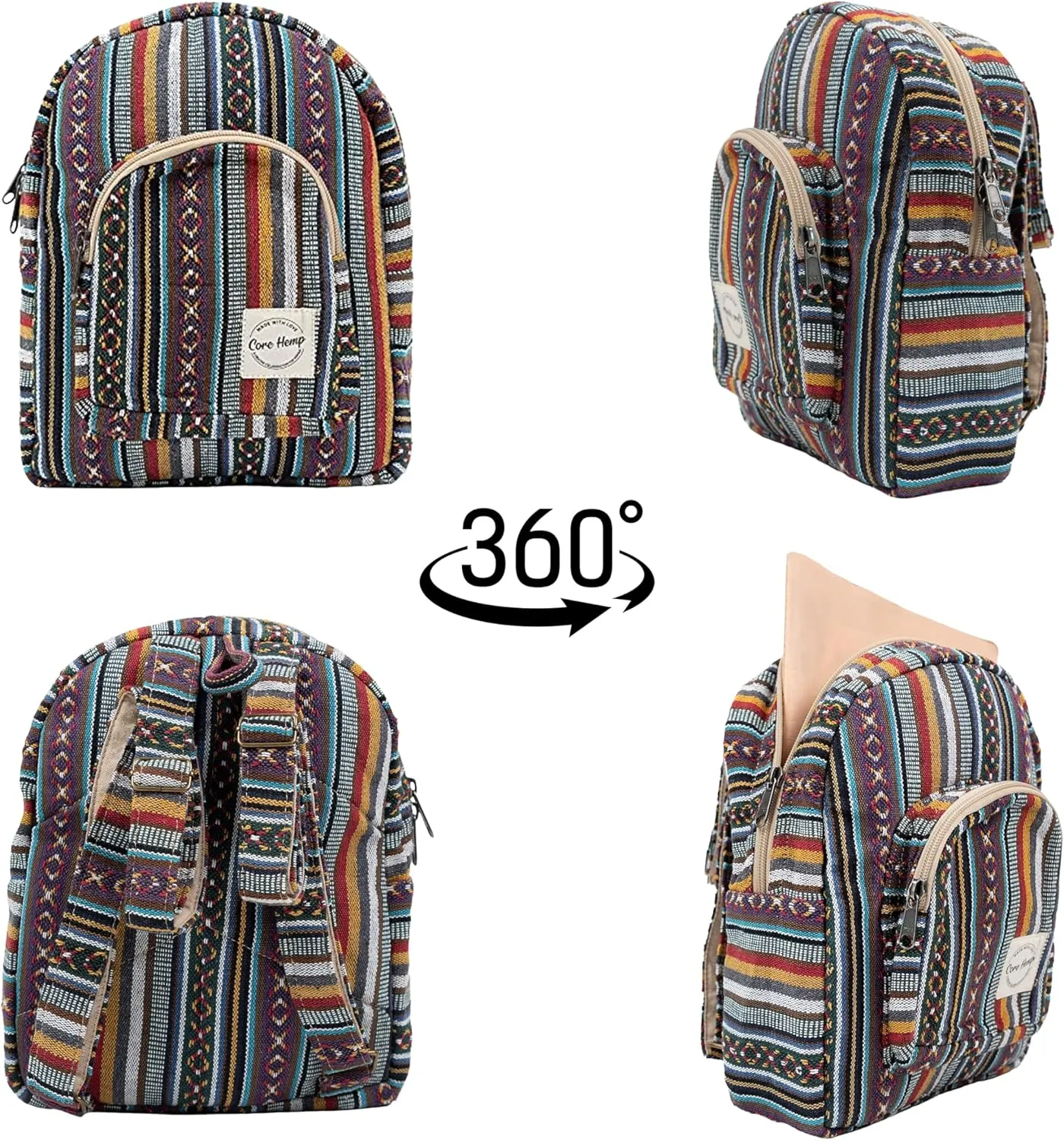 Core Hemp Backpack Purse For Women Mini Backpack Lightweight Boho Small Casual Daily Travel Daypack Shoulder Bag