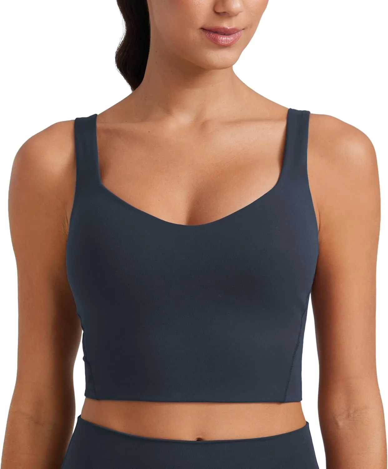 CRZ YOGA Softness Mold Butterluxe Longline Sports Bras for Women - Molded Cup V Neck Yoga Clothes Workout Crop Tank Top