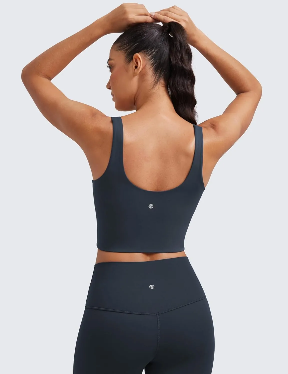 CRZ YOGA Softness Mold Butterluxe Longline Sports Bras for Women - Molded Cup V Neck Yoga Clothes Workout Crop Tank Top