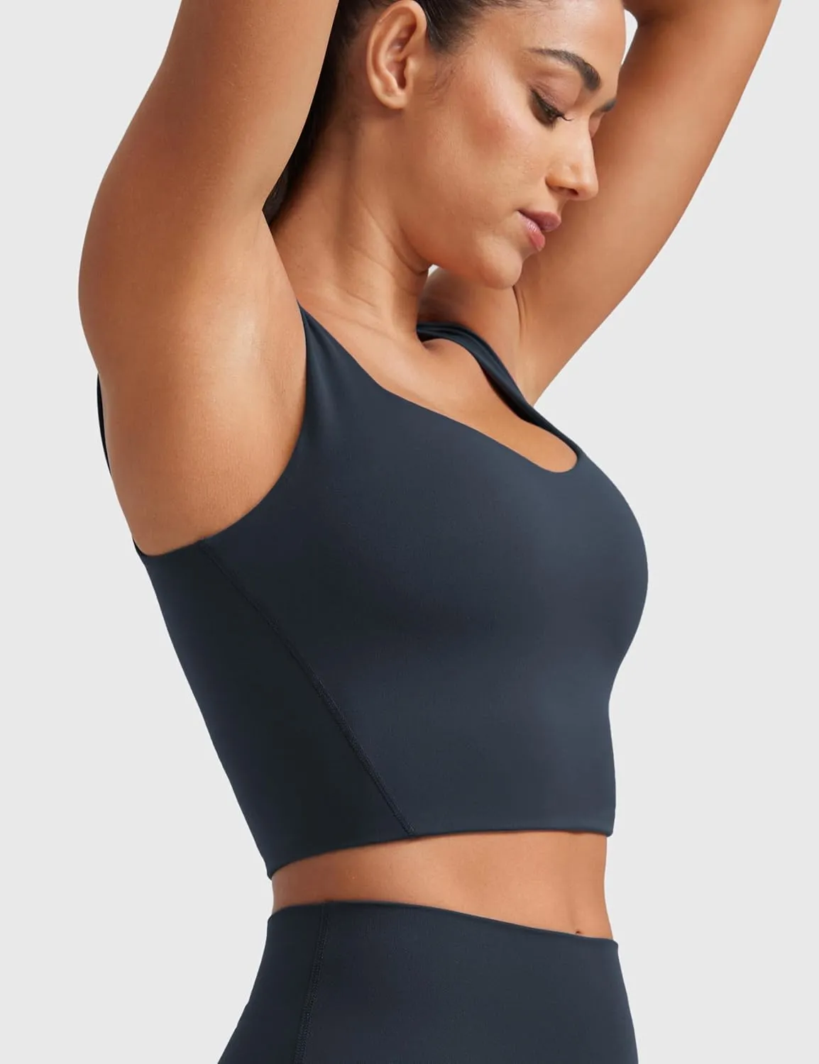 CRZ YOGA Softness Mold Butterluxe Longline Sports Bras for Women - Molded Cup V Neck Yoga Clothes Workout Crop Tank Top