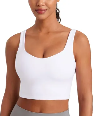 CRZ YOGA Softness Mold Butterluxe Longline Sports Bras for Women - Molded Cup V Neck Yoga Clothes Workout Crop Tank Top