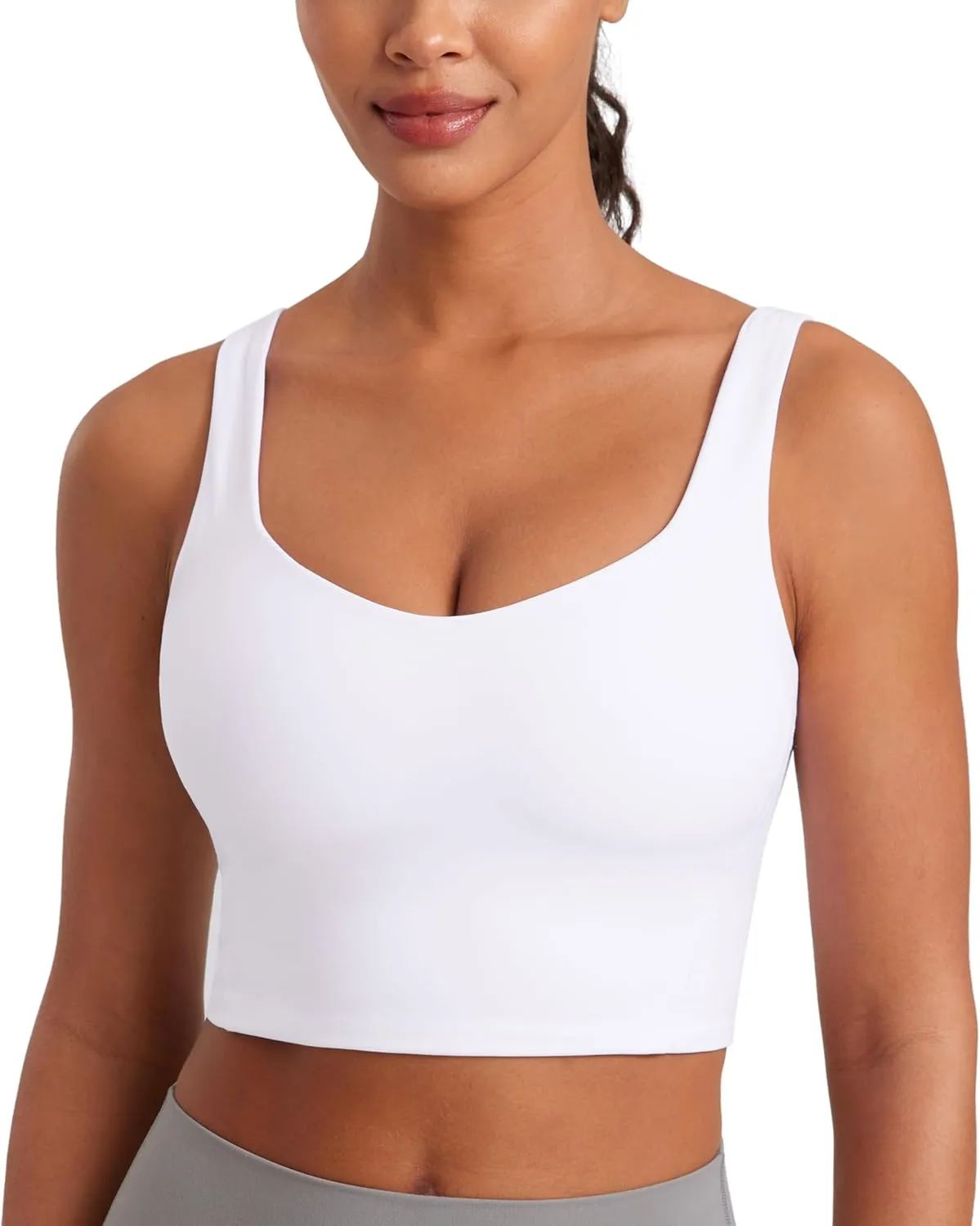 CRZ YOGA Softness Mold Butterluxe Longline Sports Bras for Women - Molded Cup V Neck Yoga Clothes Workout Crop Tank Top