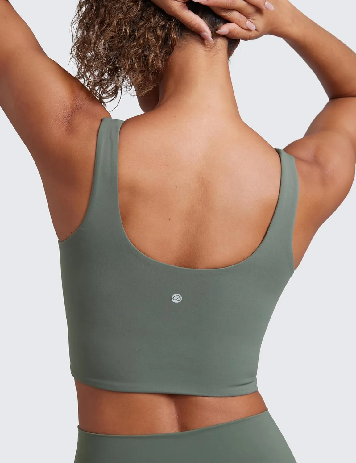 CRZ YOGA Softness Mold Butterluxe Longline Sports Bras for Women - Molded Cup V Neck Yoga Clothes Workout Crop Tank Top