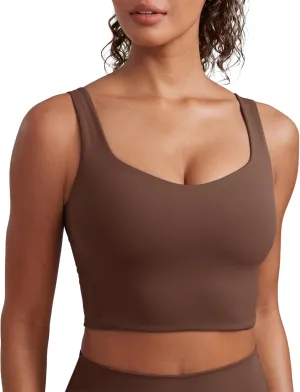 CRZ YOGA Softness Mold Butterluxe Longline Sports Bras for Women - Molded Cup V Neck Yoga Clothes Workout Crop Tank Top