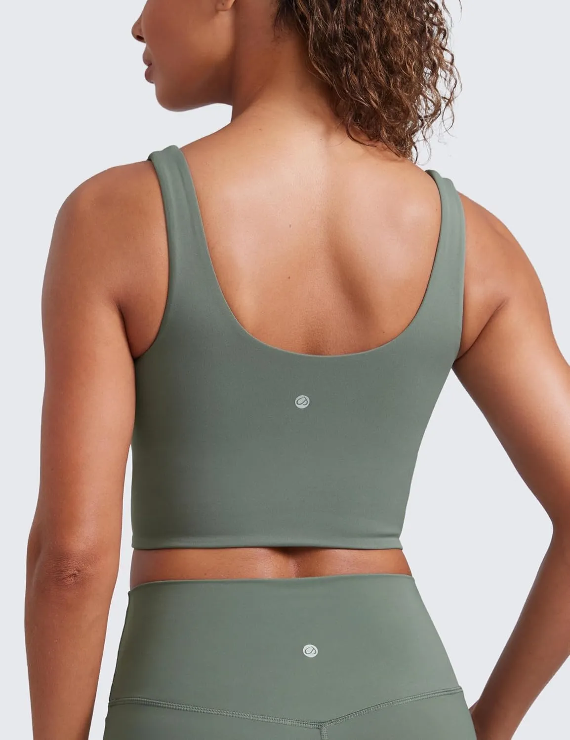 CRZ YOGA Softness Mold Butterluxe Longline Sports Bras for Women - Molded Cup V Neck Yoga Clothes Workout Crop Tank Top