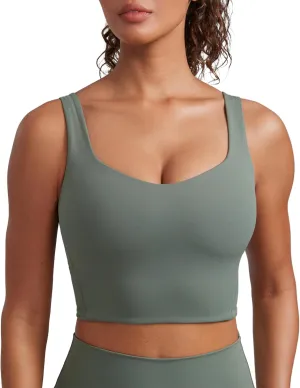 CRZ YOGA Softness Mold Butterluxe Longline Sports Bras for Women - Molded Cup V Neck Yoga Clothes Workout Crop Tank Top
