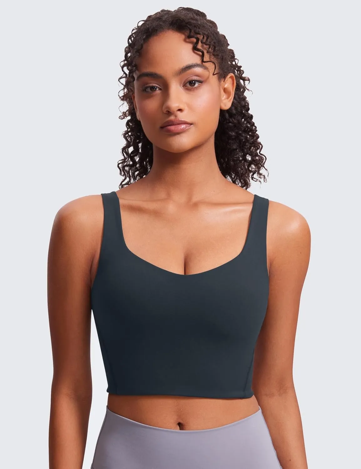 CRZ YOGA Softness Mold Butterluxe Longline Sports Bras for Women - Molded Cup V Neck Yoga Clothes Workout Crop Tank Top