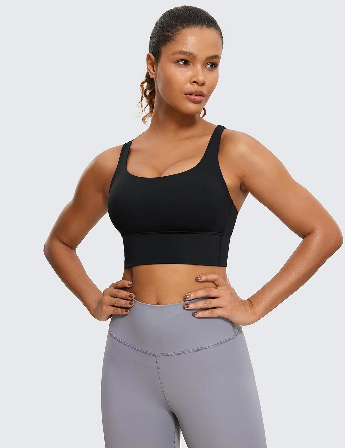 CRZ YOGA Womens Strappy Longline Sports Bra - Medium Impact Criss Cross Yoga Padded Workout Crop Top