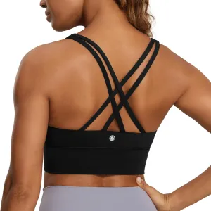 CRZ YOGA Womens Strappy Longline Sports Bra - Medium Impact Criss Cross Yoga Padded Workout Crop Top