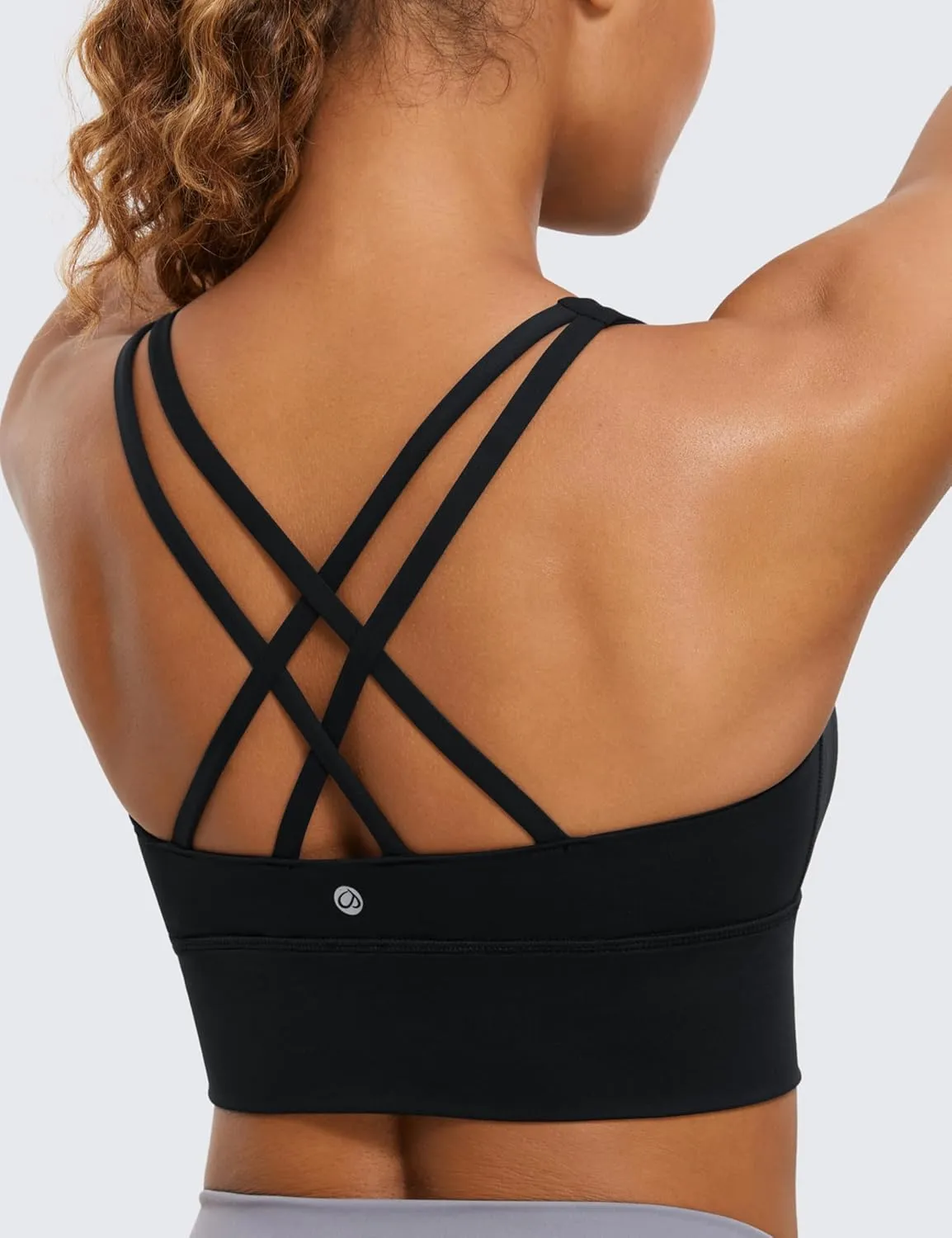 CRZ YOGA Womens Strappy Longline Sports Bra - Medium Impact Criss Cross Yoga Padded Workout Crop Top