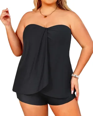 Daci Plus Size Bandeau Tankini Swimsuit for Women 2 Piece Halter Swim Top with Shorts Tummy Control Bathing Suits