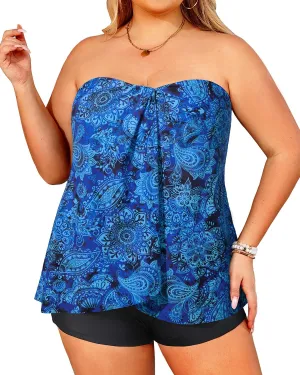 Daci Plus Size Bandeau Tankini Swimsuit for Women 2 Piece Halter Swim Top with Shorts Tummy Control Bathing Suits