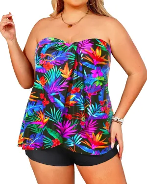 Daci Plus Size Bandeau Tankini Swimsuit for Women 2 Piece Halter Swim Top with Shorts Tummy Control Bathing Suits