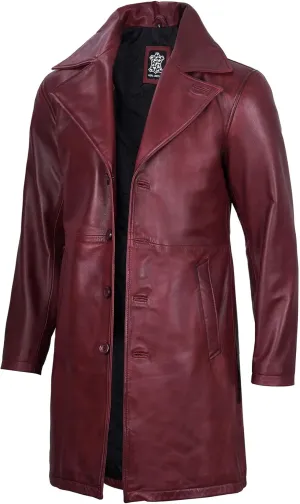 Decrum Leather Coat Men - Car Coat Style Fashion Long Leather Jacket Men