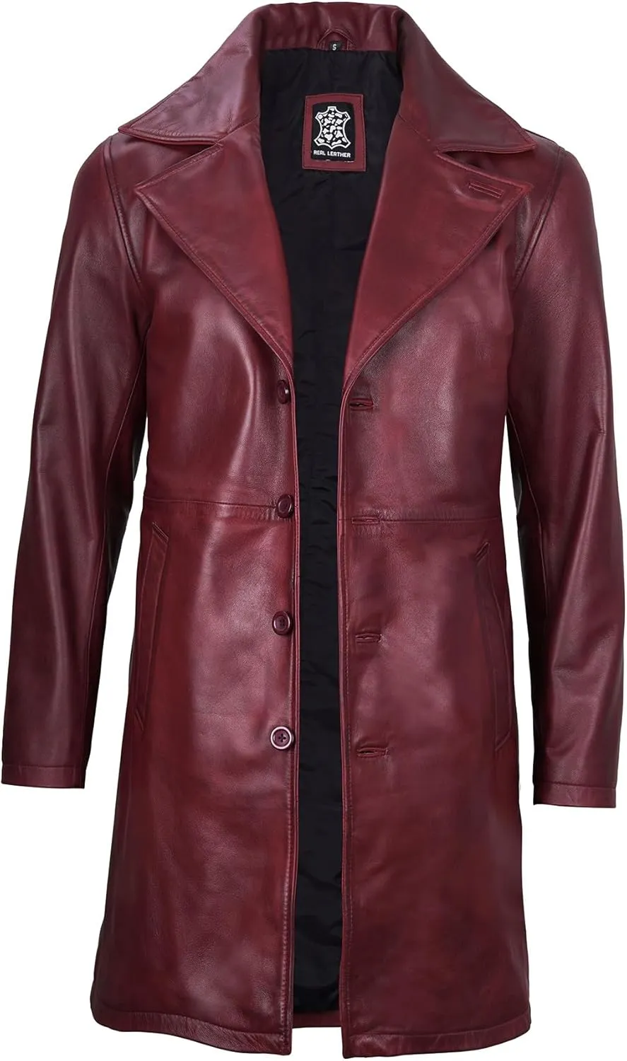 Decrum Leather Coat Men - Car Coat Style Fashion Long Leather Jacket Men