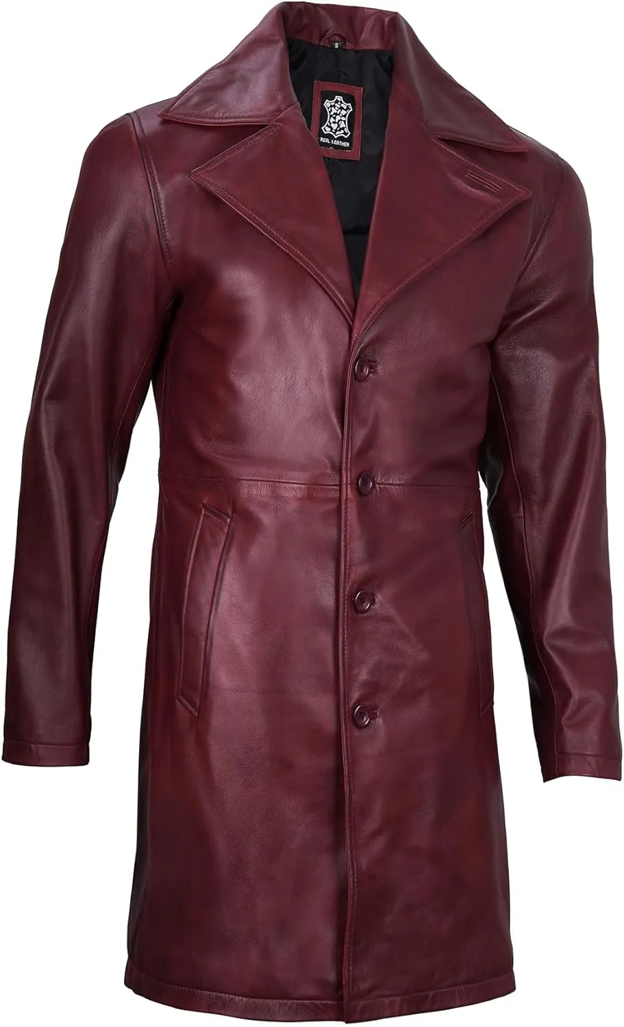 Decrum Leather Coat Men - Car Coat Style Fashion Long Leather Jacket Men