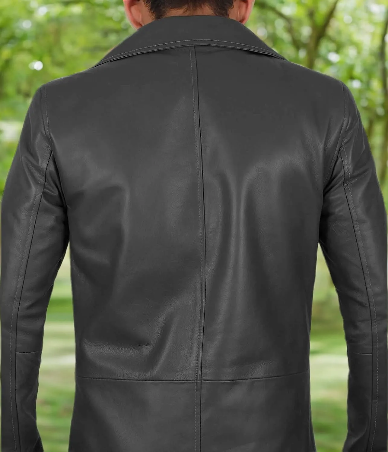 Decrum Leather Coat Men - Car Coat Style Fashion Long Leather Jacket Men