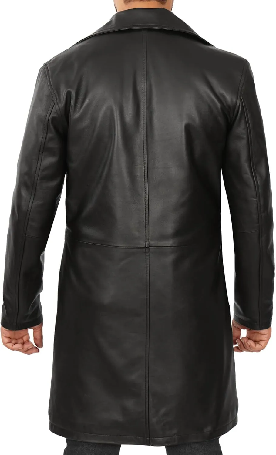 Decrum Leather Coat Men - Car Coat Style Fashion Long Leather Jacket Men