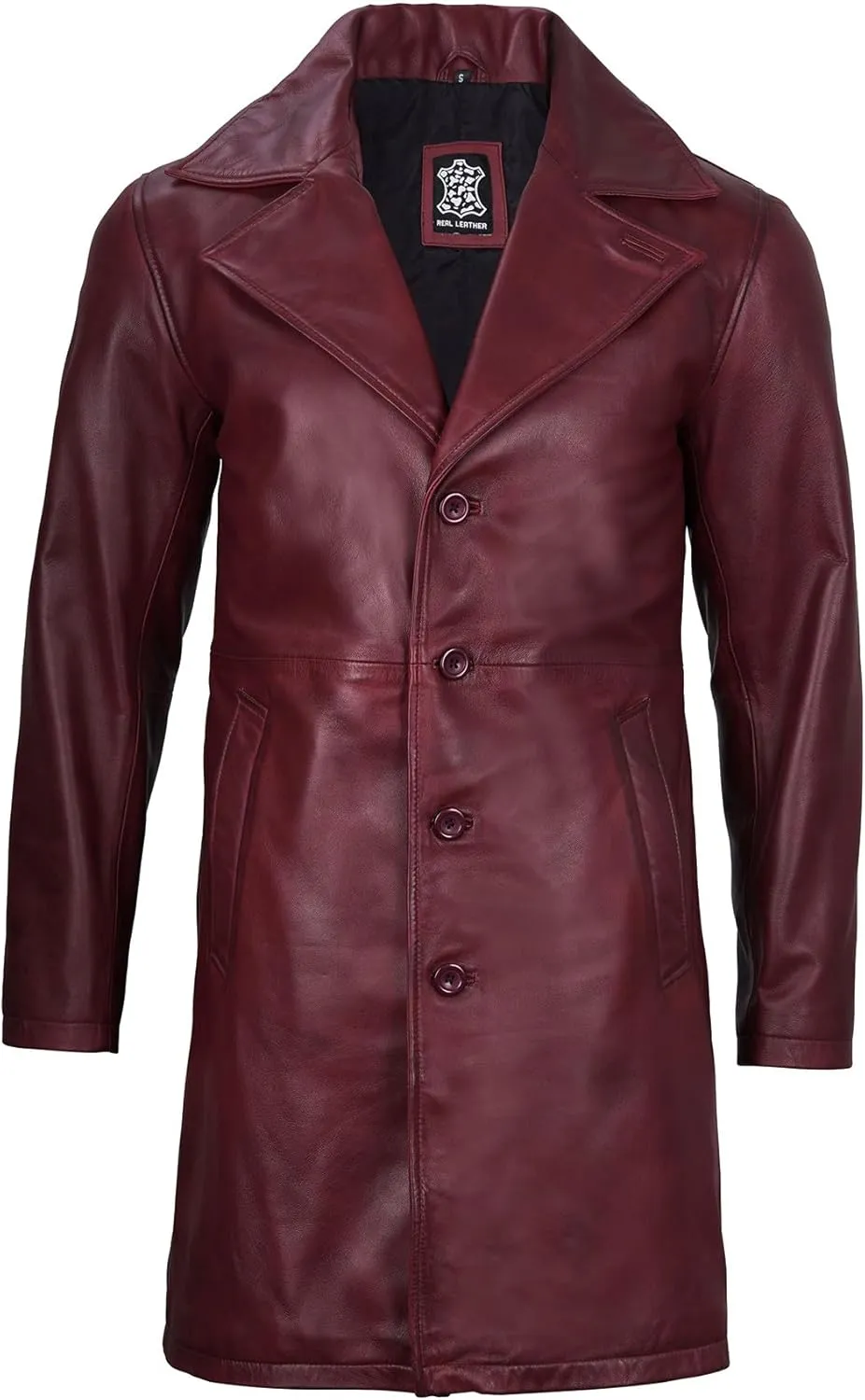Decrum Leather Coat Men - Car Coat Style Fashion Long Leather Jacket Men