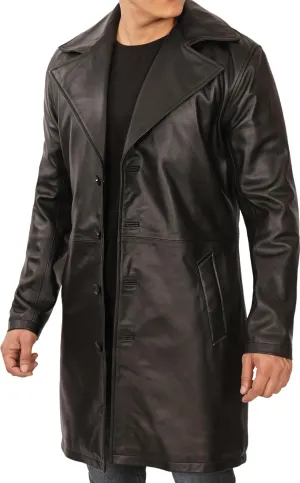Decrum Leather Coat Men - Car Coat Style Fashion Long Leather Jacket Men