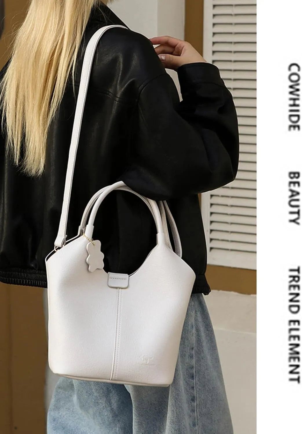 Designer Real Genuine Leather Bucket Handbag For Women Crossbody Bags With Shoulder Strap For Women